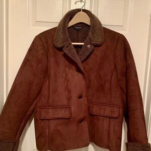 Lands End Brown Faux Shearling Jacket EUC